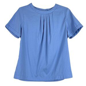 ico Blue Pleated Front Short Sleeve Blouse Women’s Medium